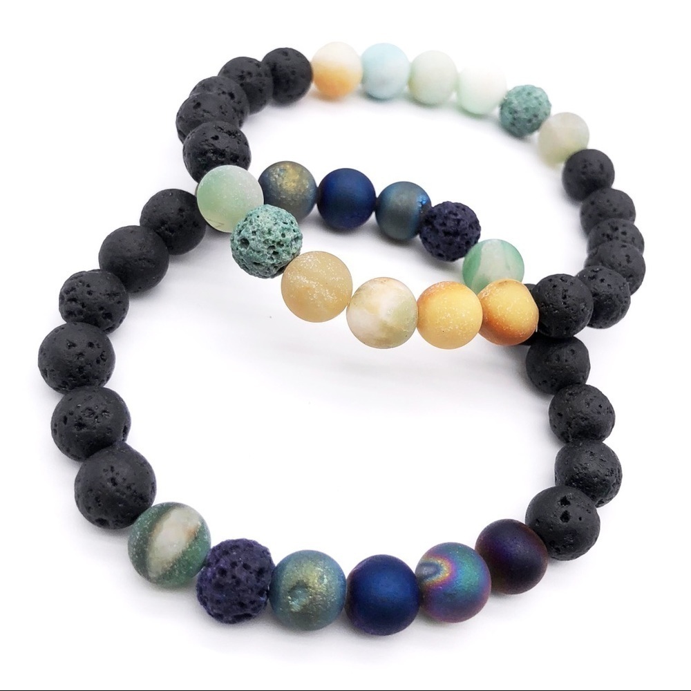 BOGO Dark Blue and Black Natural Lava Stone Bracelet